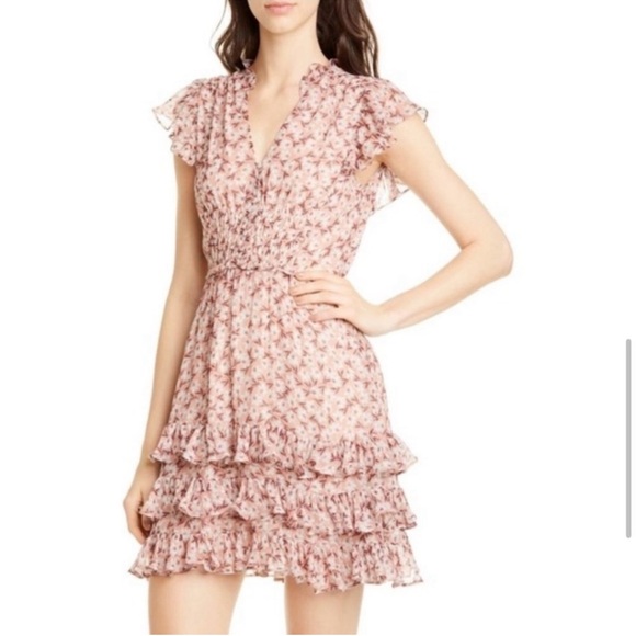 Rebecca Taylor Lucia Floral Dress Silk Pink Gold Size 8 - Picture 1 of 10